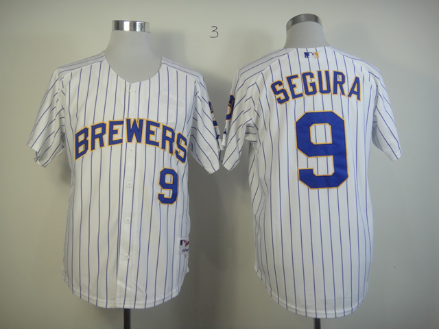 Men Milwaukee Brewers #9 Segura White Stripe MLB Jerseys